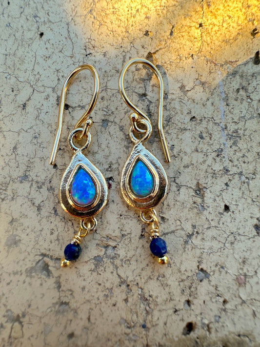 Teardrop Opal & Lapis Gold Plated over Sterling Earring