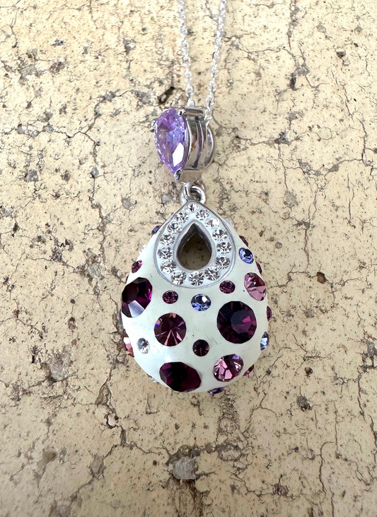 White & Purple Studs Austrian Crystal Sterling Silver Necklace