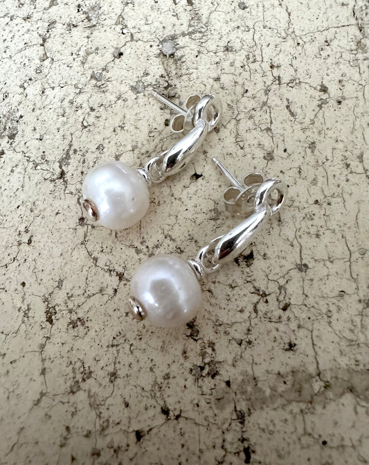 Hanging Post Pearl Sterling Silver Earrings