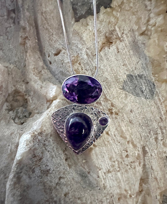 3 Amethyst Sterling Silver Necklace