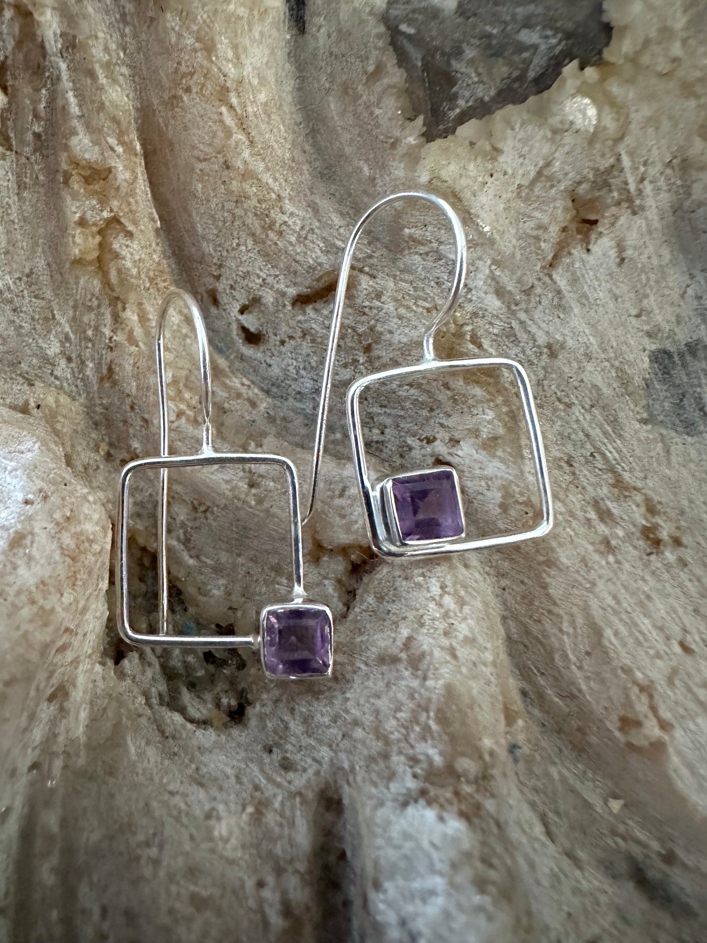 "Out of the Box" Square Amethyst Sterling Silver Earrings