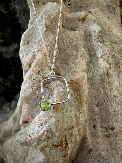 "Out of the Box" Square Peridot Sterling Silver Necklace