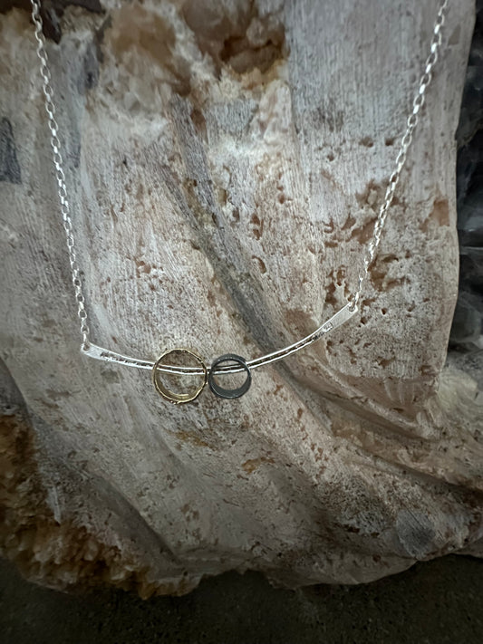 Silver Wire & Gold Plated & Oxidized Circles Sterling Silver Necklace