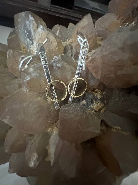 Gold Plated Loop & Sterling Silver Stick Earrings