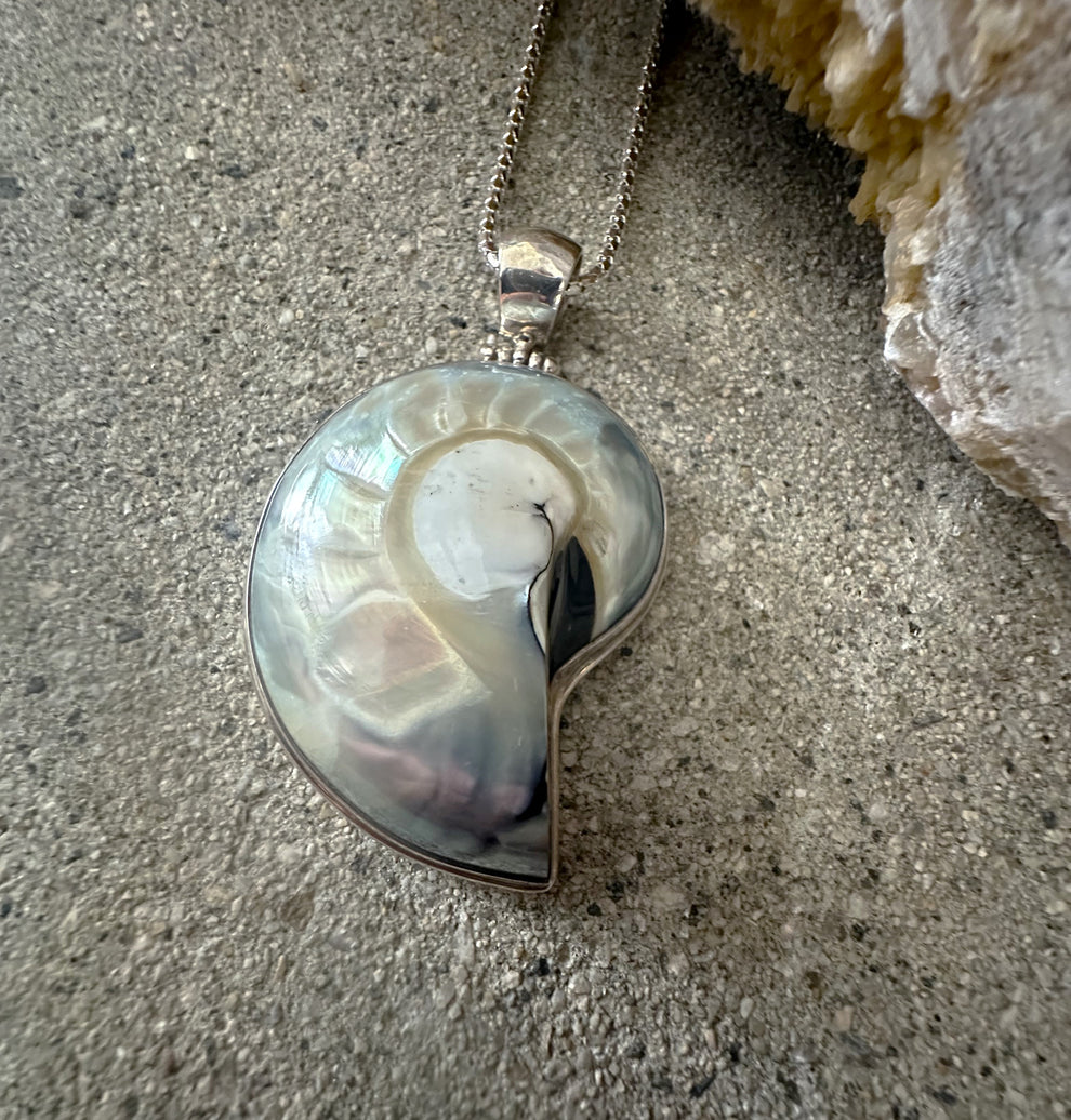 Big Gray Mabe Pearl Sterling Silver Necklace