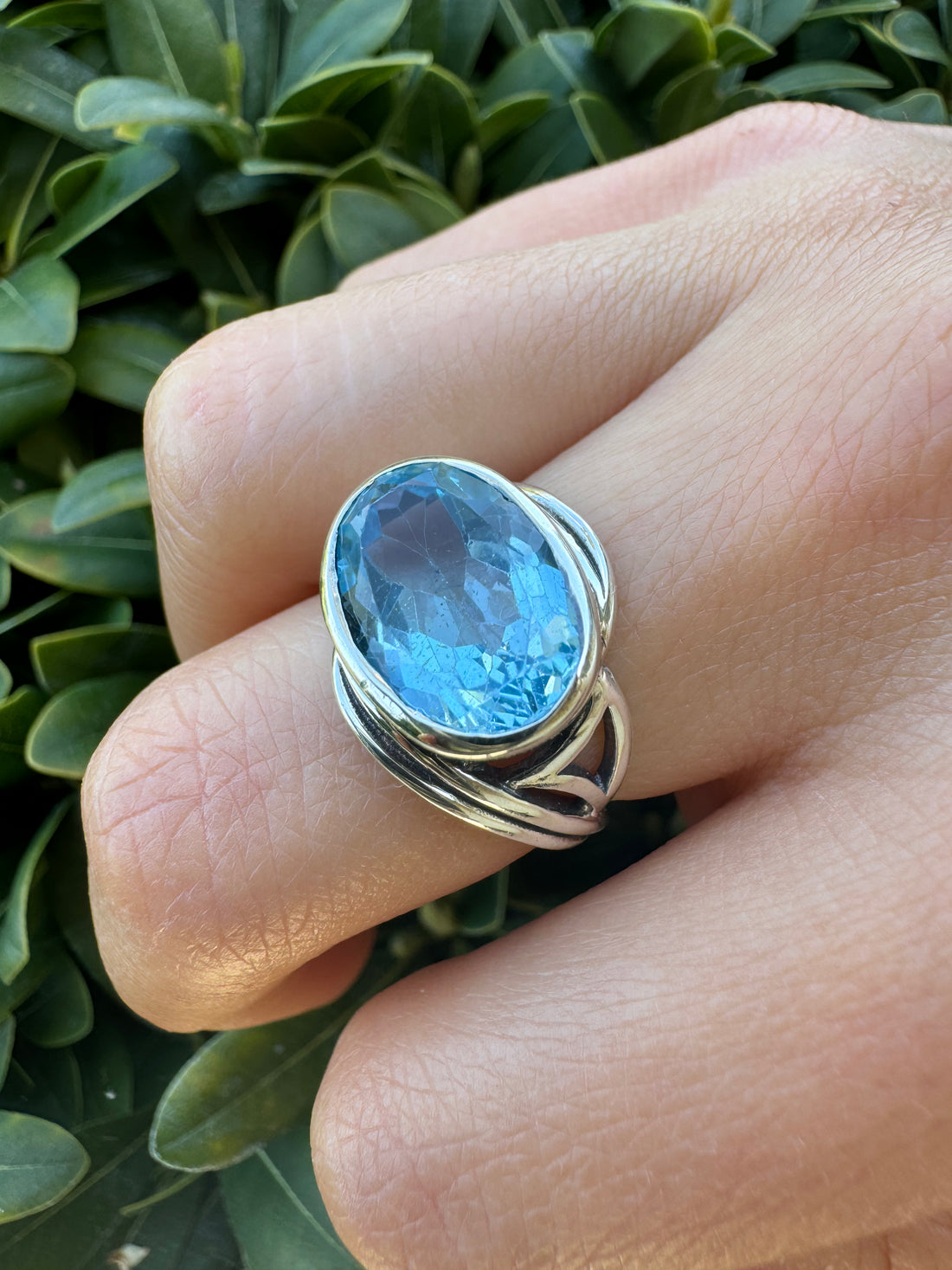 Sterling Silver Blue Topaz Merquise Ring