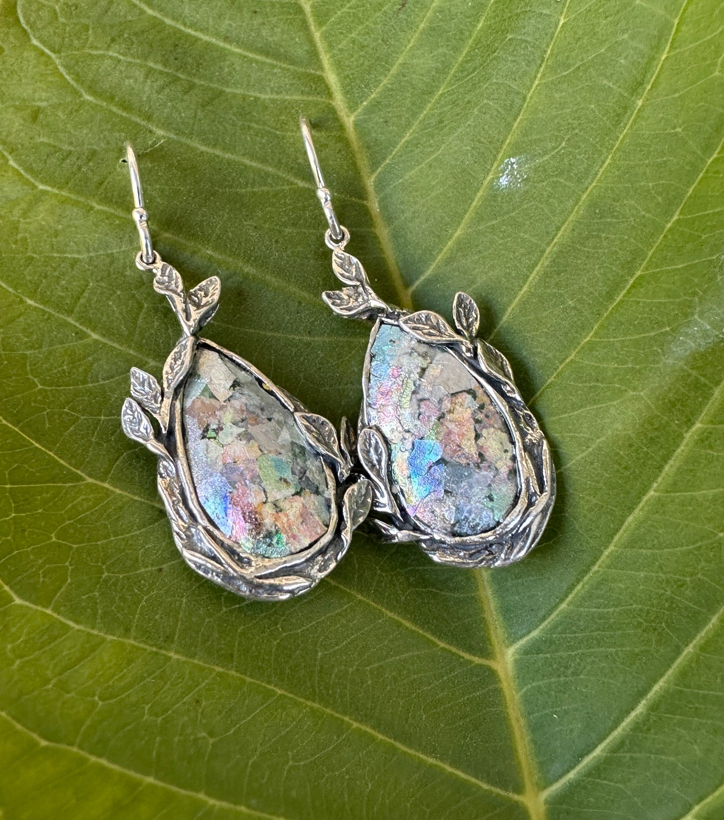Enchanted Leaffall Ancient Roman Glass Sterling Silver Earrings