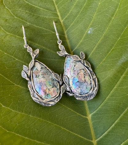 Enchanted Leaffall Ancient Roman Glass Sterling Silver Earrings
