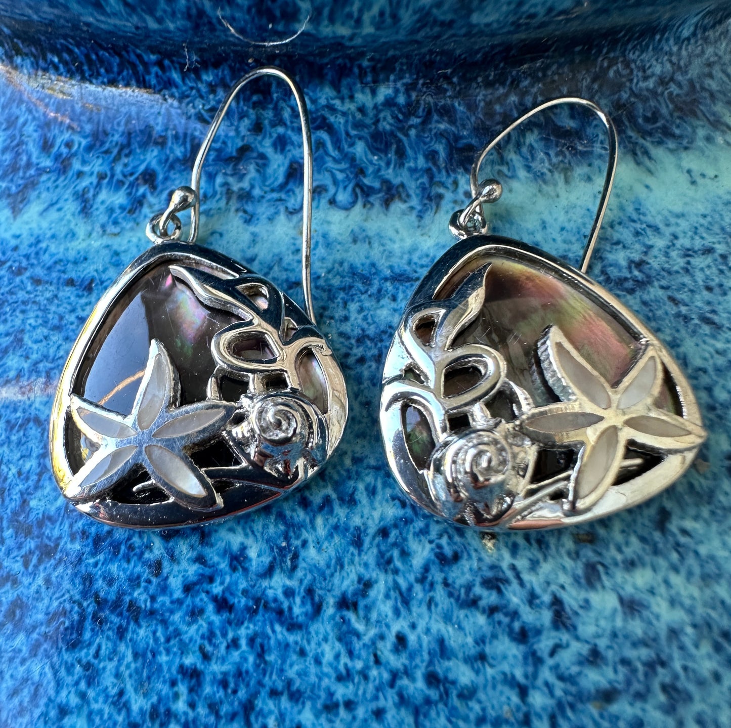 Sea Star Brown Mother of Pearl  Sterling Earrings