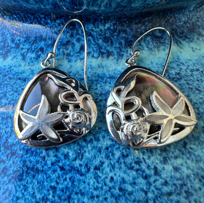 Sea Star Brown Mother of Pearl  Sterling Earrings