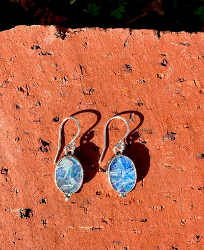 Ancient Roman Glass Sterling Silver  Earrings