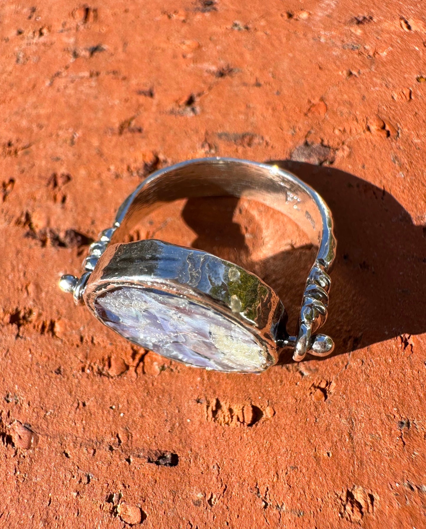 "The Flip Ring" Two-Sided Ancient Roman Coin & Ancient Roman Glass with Sterling Silver