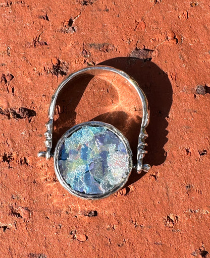 "The Flip Ring" Two-Sided Ancient Roman Coin & Ancient Roman Glass with Sterling Silver