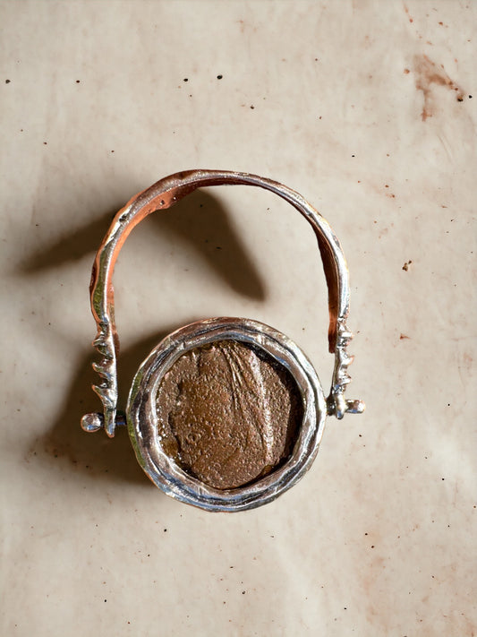 "The Flip Ring" Two-Sided Ancient Roman Coin & Ancient Roman Glass with Sterling Silver