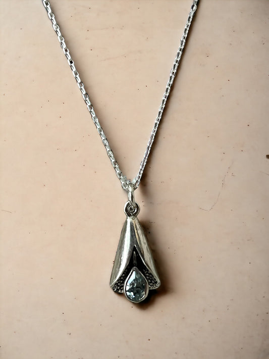 Blue Topaz Oxidized Leaf Sterling Silver Necklace