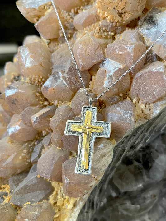 Yellow Gold Cross Sterling Silver Necklace