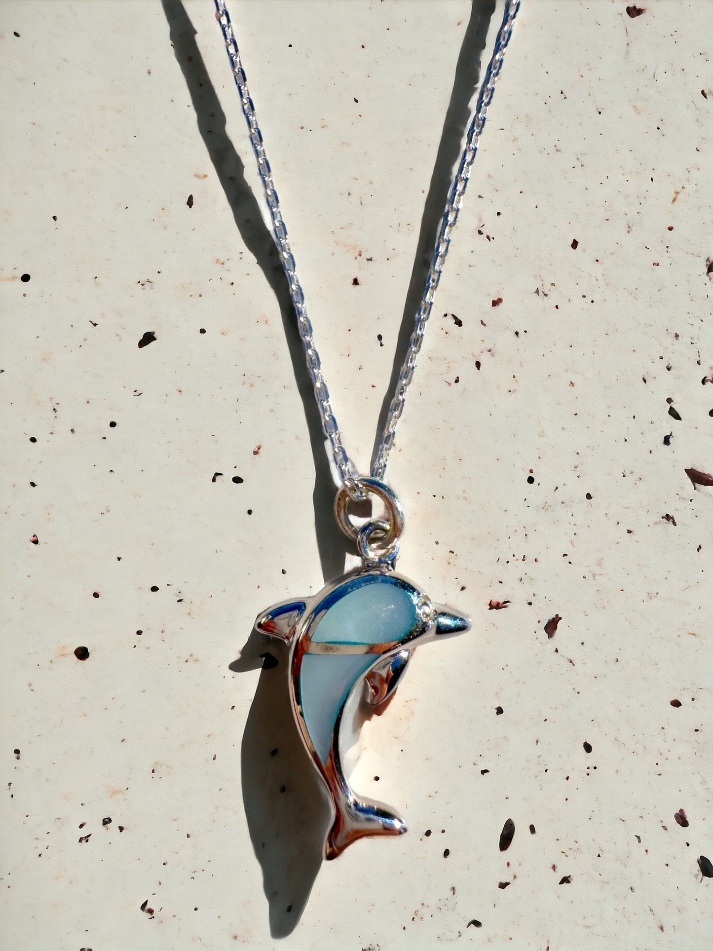 Blue Dolphin Mother of Pearl Sterling Necklace