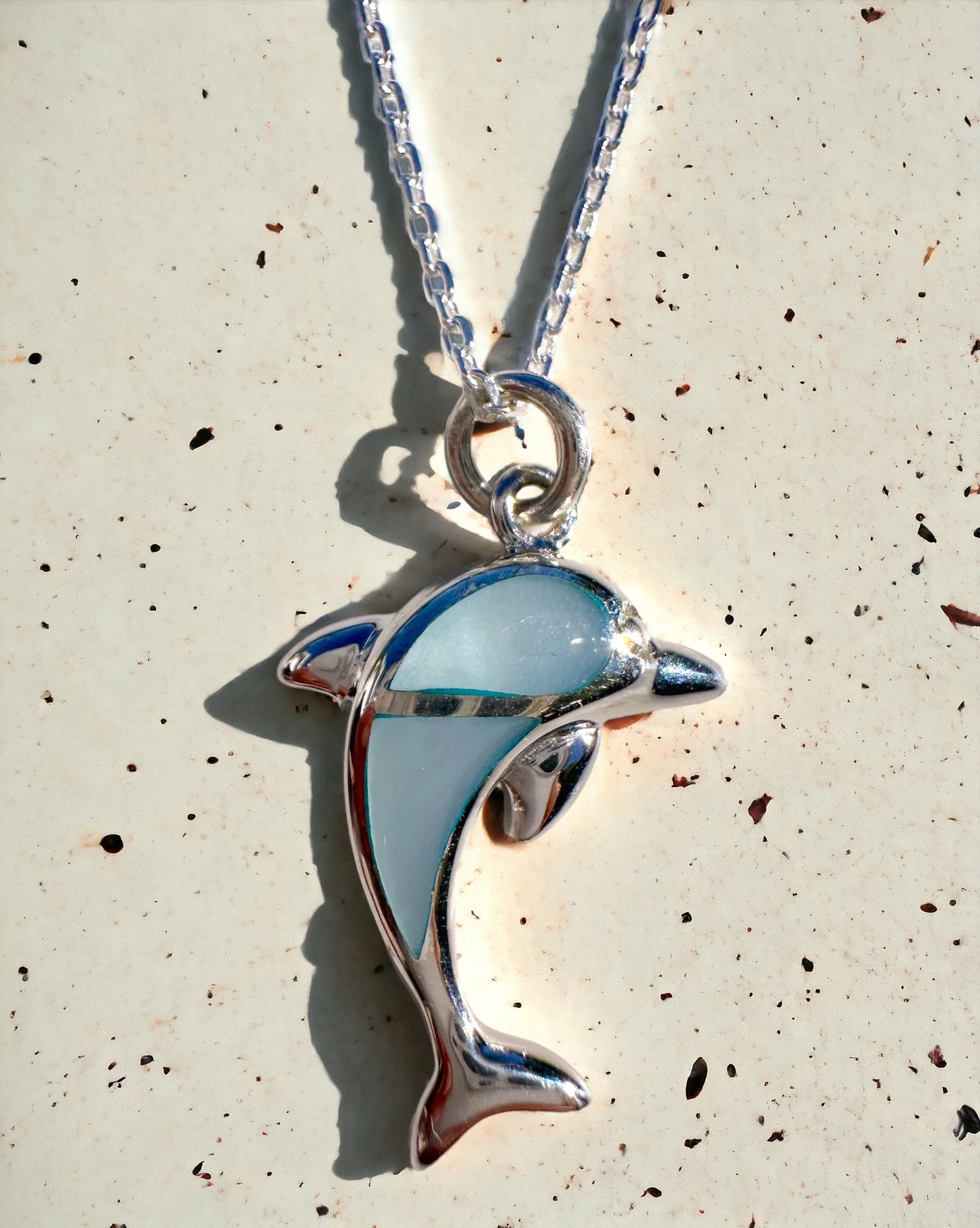 Blue Dolphin Mother of Pearl Sterling Necklace