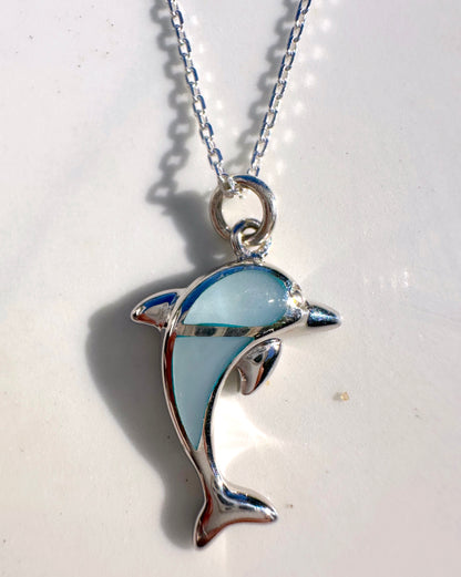 Blue Dolphin Mother of Pearl Sterling Necklace