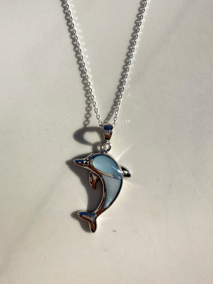 Big Blue Dolphin Mother of Pearl Sterling Necklace