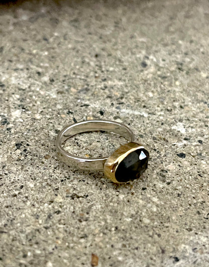 Solid Gold & Sterling Faceted Labradorite Ring