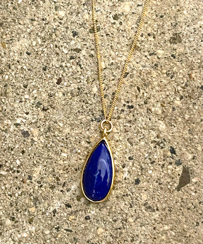 Teardrop Lapis Gold Plated Over Sterling Pendant on Thin Gold Filled Chain