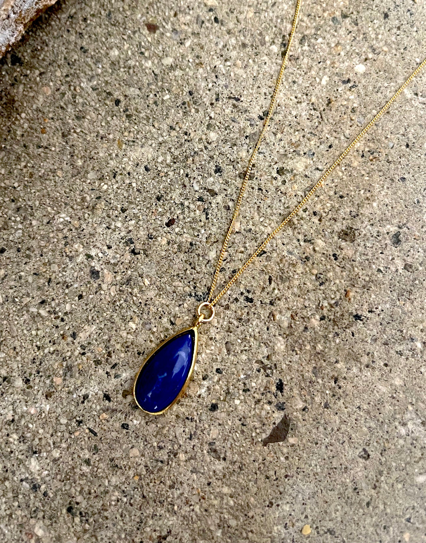 Teardrop Lapis Gold Plated Over Sterling Pendant on Thin Gold Filled Chain