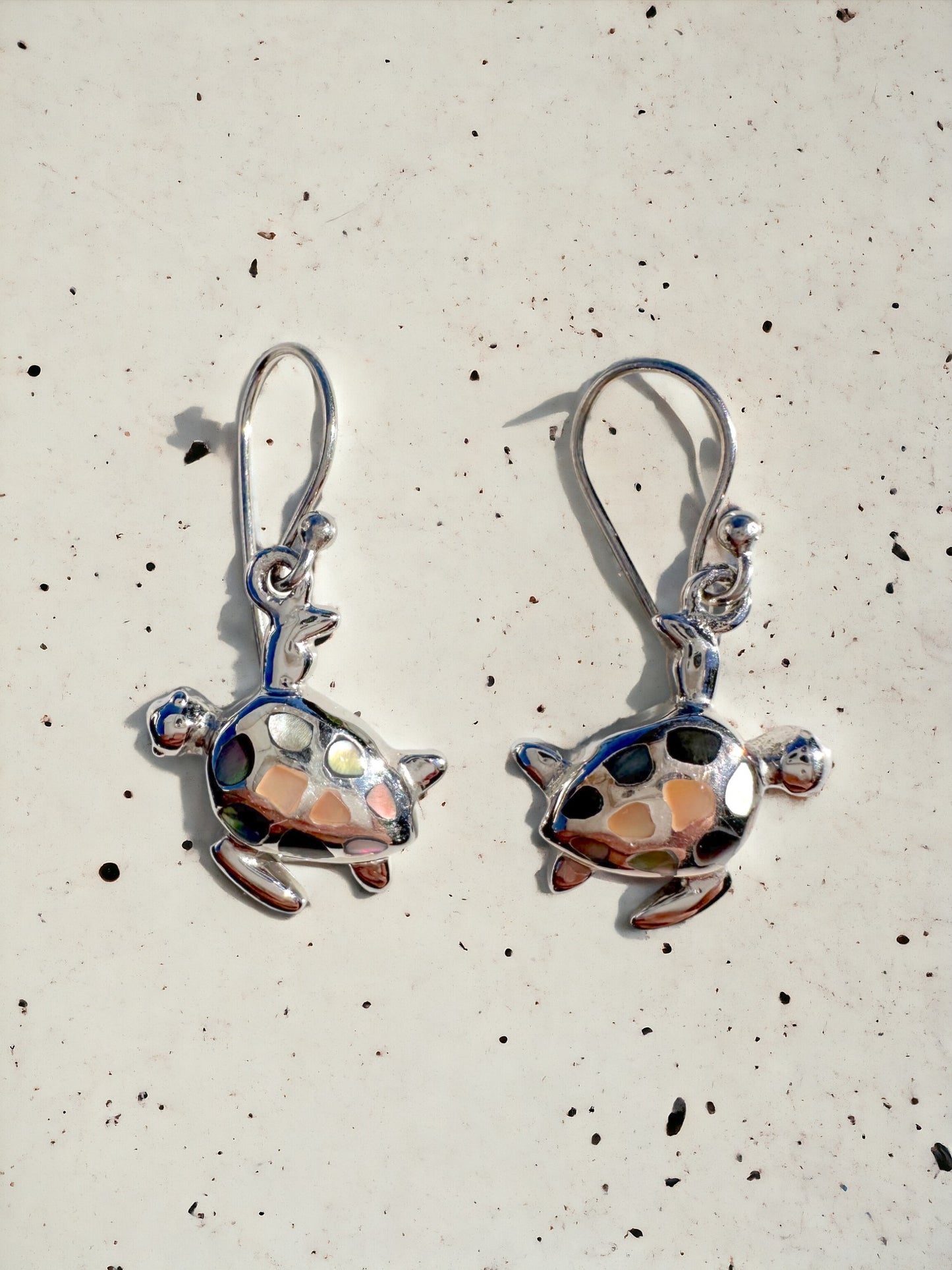 Mosaic Turtle Sterling Silver Earrings