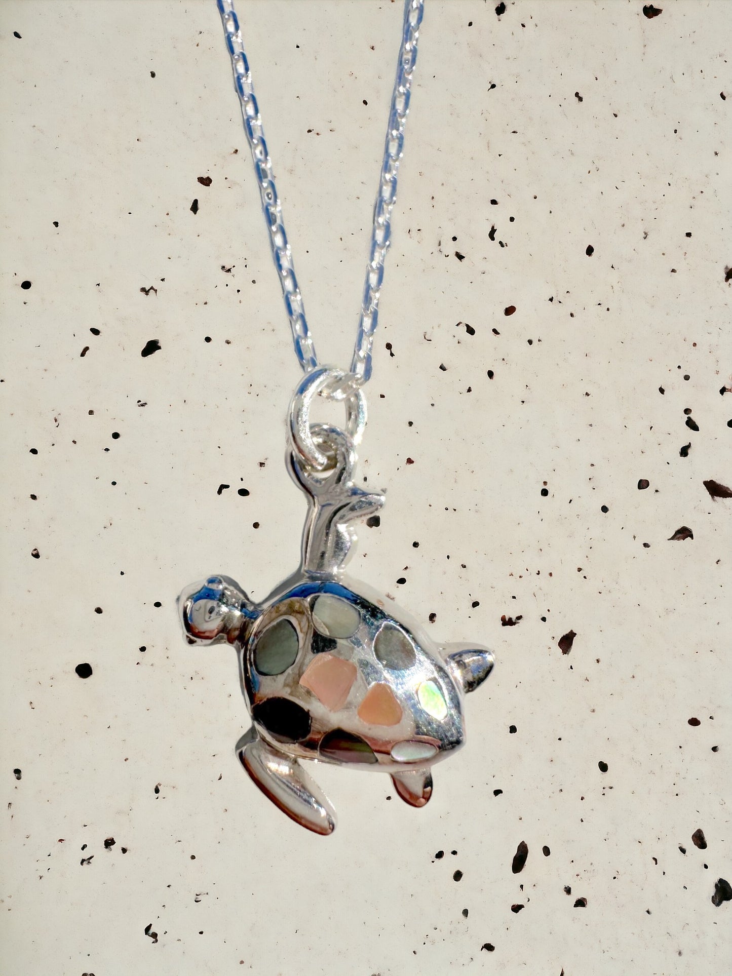 Mosaic Turtle  Sterling Silver Necklace