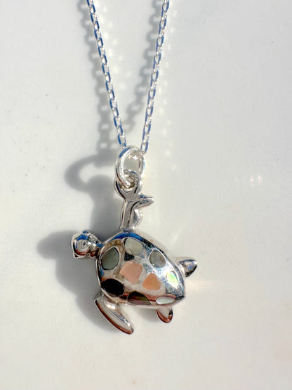 Mosaic Turtle  Sterling Silver Necklace