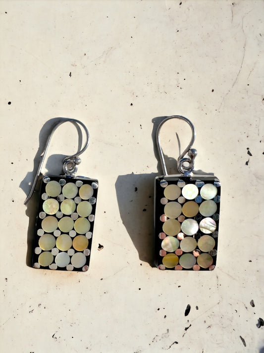 'Sushi' Mosaic Brown Sterling Silver Earrings