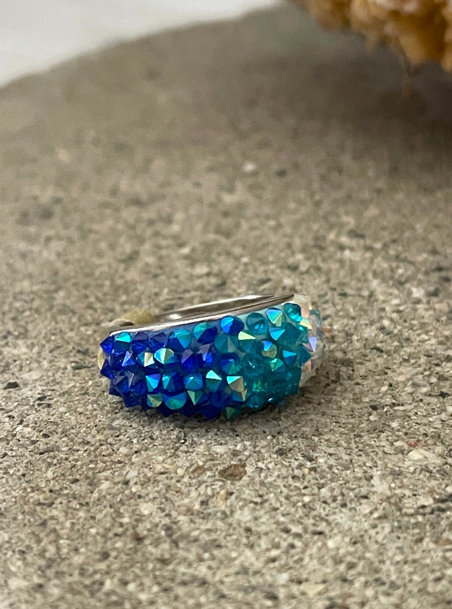 Blue Shades Austrian Crystal Sterling Silver Ring