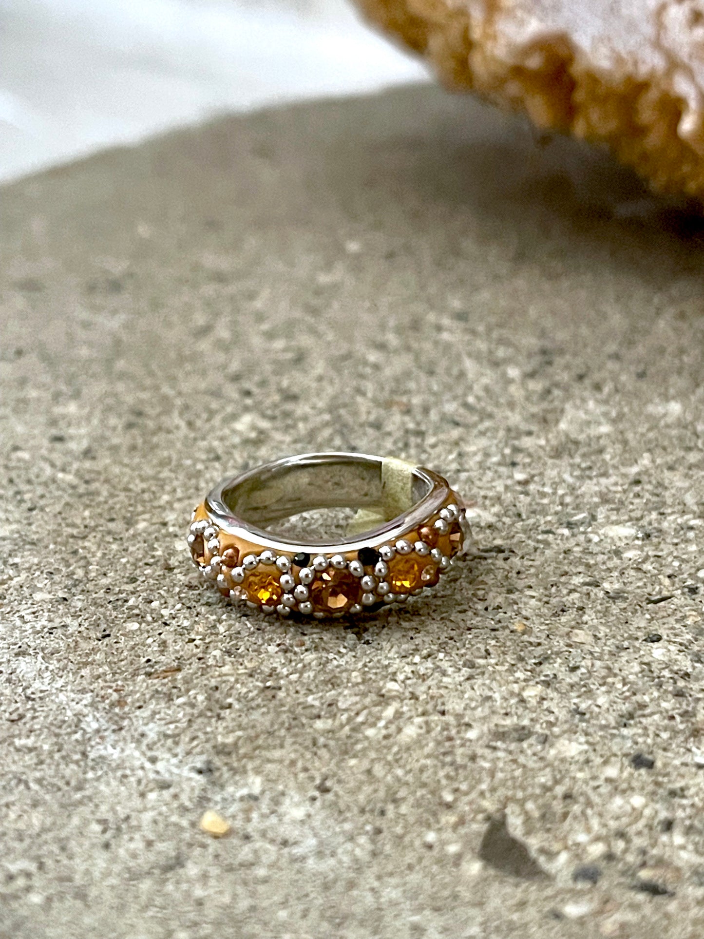 Warm Tan Colors Austrian Crystal Sterling Silver Ring