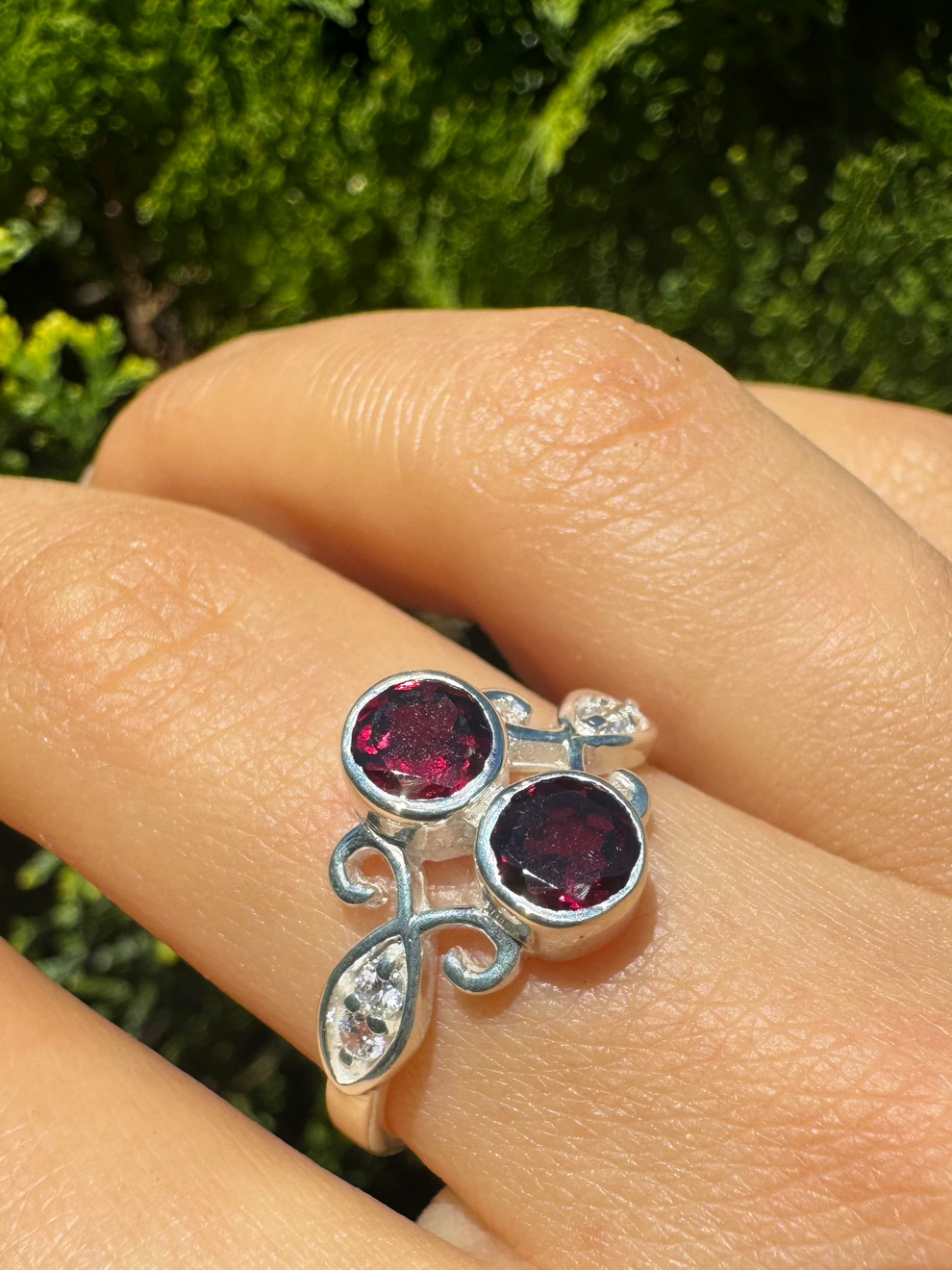 Red Garnet & CZ Ring