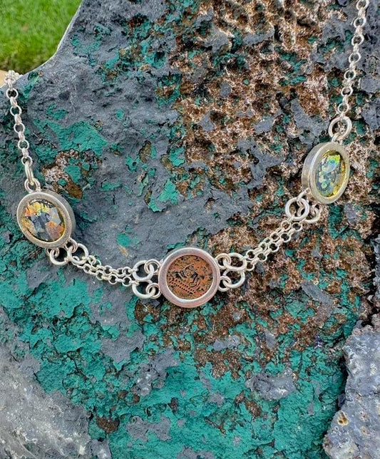 Ancient Roman Glass & Roman Coin Sterling Silver Necklace