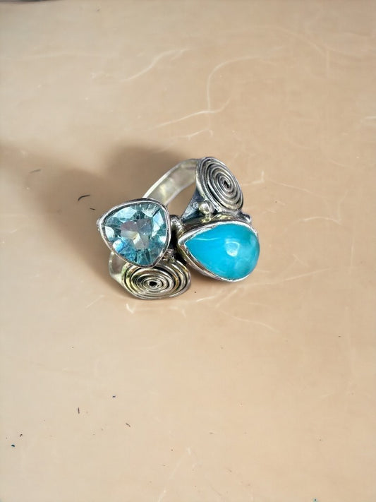 Larimar & Blue Topaz Sterling Silver Ring