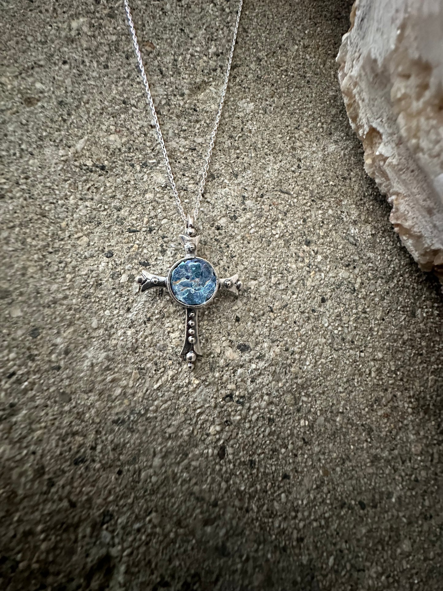 Ancient Roman Glass Cross Necklace